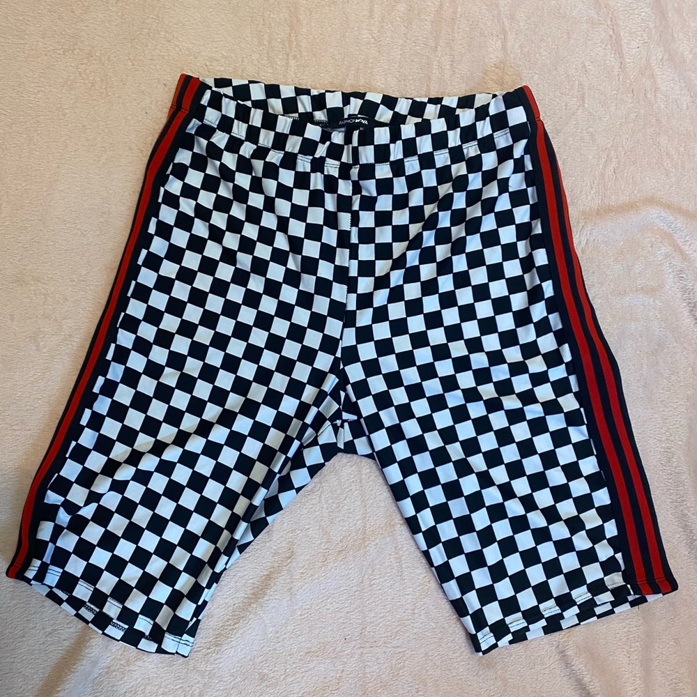 Checkered biker shorts